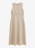 Midi jurk van linnen met ronde hals - Sandpaper-2326 / Beige