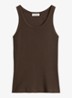 Ribgebreide tanktop met ronde hals - Donkerbruin