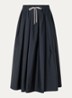 High waist midi rok met trekkoord - Staalblauw