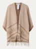Hilde poncho van wol met logoprint en franjes - Beige