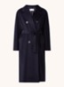 Madame mantel in wolblend met strikceintuur - Blauw