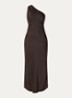 Narcissa one shoulder midi jurk van satijn - Donkerbruin