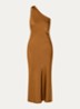 Narcissa one shoulder midi jurk van satijn - Roestbruin