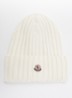 Grofgebreide muts van wol met logo - Creme
