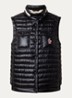 Gumiane gewatteerde bodywarmer met donsvulling en opbergbare capuchon - Zwart