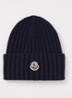 Ribgebreide muts van wol met logo  - Donkerblauw