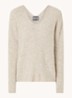 MMThora fijngebreide pullover in alpaca wolblend met V-hals - Feather Grey / Donkerbeige