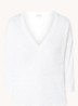 T-shirt van linnen met driekwart mouw en V-hals - Wit