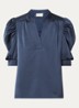 Roella top van satijn met pofmouw - Donkerblauw