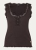 Arlynn tanktop met ribstructuur en details van kant - Chocoladebruin