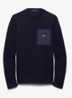 Fijngebreide pullover van scheerwol met borstzak - Donkerblauw