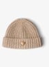 Mouliné ribgebreide muts in kasjmierblend met gemêleerd dessin - Beige