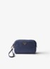 Re-Nylon toilettas met leren details en logo - Donkerblauw