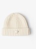 Ribgebreide muts van scheerwol met logo - Creme