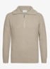 Ribgebreide trui van wol met halve rits - Beige