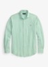 Custom fit overhemd in linnenblend met streepprint - Green White / Groen