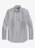 Custom fit overhemd in linnenblend met streepprint - Newport Navy White / Blauw