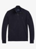 Fijngebreide pullover met halve rits en logoborduring - Navy Htr / Blauw