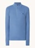 Fijngebreide pullover met halve rits en logoborduring - Blue Stone Hthr / Blauw