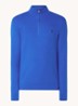 Fijngebreide pullover met halve rits en logoborduring - Heritage Blue / Kobaltblauw