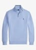 Fijngebreide pullover met halve rits en logoborduring - Office Blue