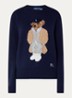 Fijngebreide pullover met logoborduring - Donkerblauw