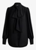 Georgette blouse met sjaalkraag en pofmouw - Zwart