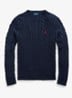 Kabelgebreide pullover met logoborduring - Hunter Navy / Blauw