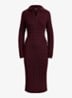 Kabelgebreide midi trui-jurk met kraag - Dark Garnet / Bordeauxrood