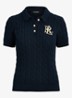 Kabelgebreide polo met logoborduring - Blauw