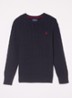 Kabelgebreide pullover met logoborduring - Donkerblauw