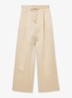Ellen mid waist wide leg broek van satijn met persplooi - Creme
