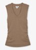 SANDY Stretch-Cotton Rib Ruched V-Neck Vest - Beige