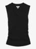 SANDY Stretch-Cotton Rib Ruched V-Neck Vest - Black / Zwart