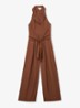 Taya side fit jumpsuit met steekzakken en strikceintuur - Bruin
