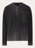 Henley sweater met borstzak en verwassen afwerking - Donkergrijs