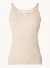 Belle ribgebreide top in zijdeblend met ronde hals - Beige