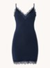 Billie slipdress met V-hals en kant - Donkerblauw