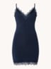 Billie slipdress met V-hals en kant - Donkerblauw