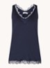 Tanktop met V-hals en kant - Donkerblauw