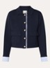 Fijngebreid cropped vest in wolblend met klepzakken - Donkerblauw