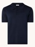 Regular fit fijngebreide polo met stretch - Donkerblauw