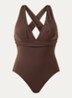 Cross Back plunge badpak met plooidetail - Bruin
