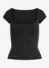 Cotton Jersey t-shirt met rechthoekige hals - Zwart