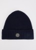 00001 ribgebreide muts in kasjmierblend met logo - Donkerblauw