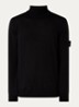 00066 fijngebreide pullover van scheerwol met col - Zwart