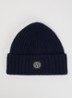 Ribgebreide muts in scheerwolblend met logo - Donkerblauw