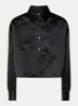 Arlen cropped blouse van satijn - Zwart