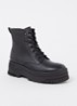 Biker boot van leer met plateauzool - Zwart