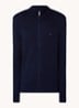 Fijngebreid vest in kasjmierblend met logoborduring - Donkerblauw